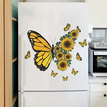Наклейка для украшения стен дома с изображением бабочки и подсолнуха, декор для домашней кухни