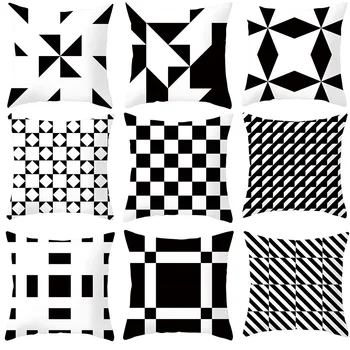 Настраиваемые чехлы для подушек Домашний декор спальни Креативные наволочки в скандинавскую черно-белую полоску с геометрической цифровой печатью