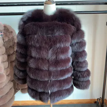 НОВАЯ женская зимняя толстая шуба длиной 70 см, куртка из натурального лисьего меха, высококачественная лисья шуба с воротником-стойкой.