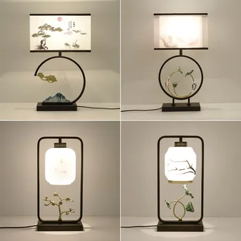 Новая китайская настольная лампа Прикроватная лампа для спальни Простая Ретро Чайная Комната Гостиная Кабинет Креативный Отель Декоративная Настольная лампа