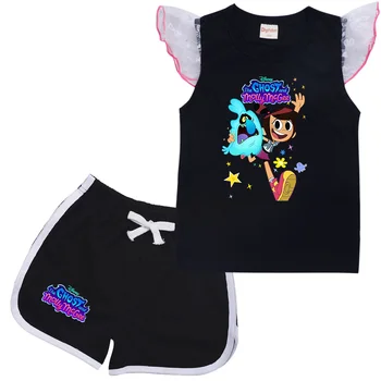 Новая летняя детская одежда для девочек, комплект одежды Disney The Ghost And Molly Mcgee, повседневные топы с короткими рукавами и шортами с мультяшным принтом для детей