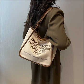 Новая сумка через плечо, мягкие холщовые сумки с надписью, женские сумки, дизайнерская сумка через плечо большой емкости для дам, сумка через плечо