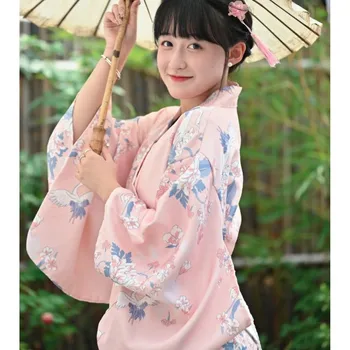 Новое женское традиционное платье-кимоно 2023 года с белыми халатами Юката с цветочным принтом Obi, танцевальный костюм для косплея