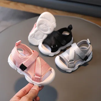 Новые сандалии для малышей, обувь для маленьких девочек, однотонные дышащие кроссовки из сетчатой ткани для мальчиков, детские спортивные сандалии для девочек с мягкой подошвой