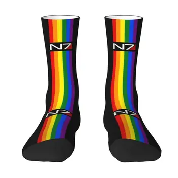 Носки с логотипом N7 Gay Pride Lgbt, мужские женские теплые носки для экипажа военной видеоигры Mass Effect Альянса моды