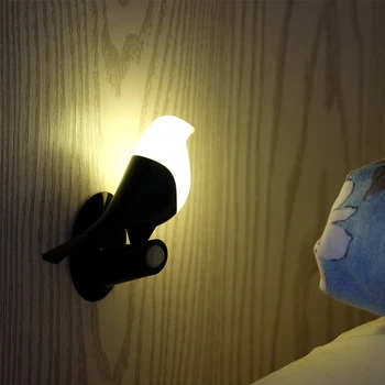 Ночники с человеческим датчиком, управляемые светом, USB Перезаряжаемая Магнитная Беспроводная Светодиодная лампа Little Bird для украшения стен дома в спальне