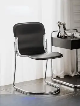 Обеденный стул со спинкой Nordic Home, кожаное кресло, дизайнерский туалетный стул в стиле ретро из нержавеющей стали
