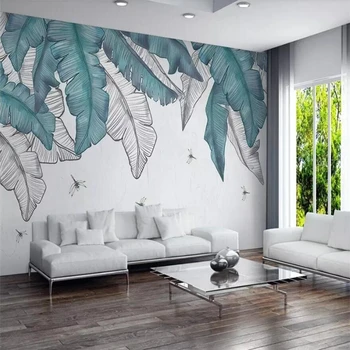 обои beibehang на заказ большие высококачественные современные минималистичные, расписанные вручную акварелью листья растений Скандинавский фон стены