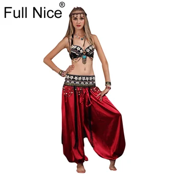 Одежда для танца живота, племенной комплект из 2 предметов, бюстгальтер, набедренный шарф с кисточками, костюм для племенного танца живота, комплект брюк, костюм