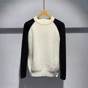 Осенне-зимний новый винтажный вязаный свитер контрастного цвета с круглым вырезом, мужской модный корейский молодежный повседневный пуловер