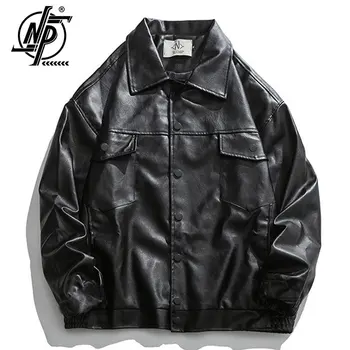 Осенняя винтажная однотонная куртка из искусственной кожи, мужская куртка-бомбер из искусственной кожи, пальто, Черная мотоциклетная верхняя одежда, Уличная одежда