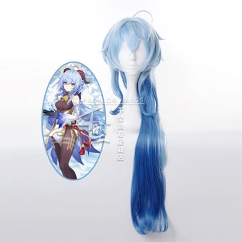 Парик для косплея Genshin Impact Ganyu из синтетических волос, градиентно-синие длинные парики для косплея, термостойкие женские парики 100 см