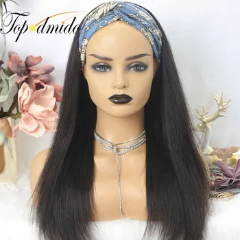 Парики с повязкой на голову Topodmido для женщин, парики из натуральных бразильских человеческих волос Remy, длинные прямые бесклеевые парики