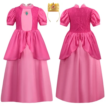 Платье принцессы персикового цвета из фильма для девочек, детский костюм для косплея, униформа для Косплея, Карнавальный костюм на Хэллоуин