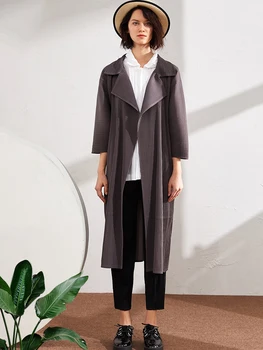 Плиссированная Длинная куртка Miyake, тренч, пальто, Зима-осень 2022, повседневное Черное пальто в корейском стиле, Женская ветровка