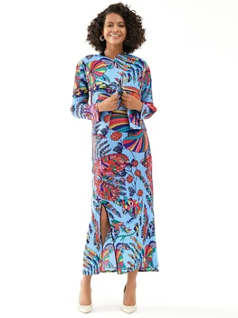 Плиссированный летний сарафан из двух частей с тропическим принтом Miyake, куртка с длинным рукавом, Корейская модная Женская Дизайнерская одежда