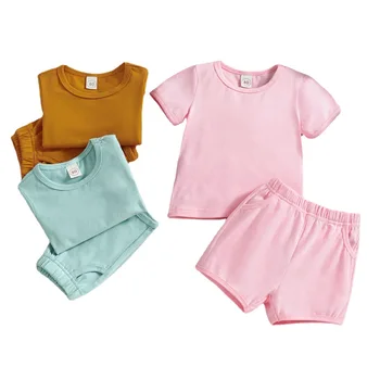 Повседневная летняя одежда с короткими рукавами для маленьких мальчиков, хлопковые футболки с короткими рукавами, Топы + шорты, Брюки, Комплекты детской одежды из 2 предметов