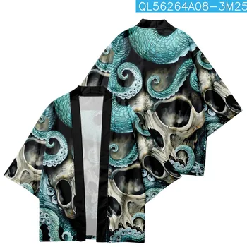 Повседневные Мужские И Женские рубашки-кардиганы Haori 2023, модные Японские топы с мультяшным принтом, Традиционное Кимоно Юката Оверсайз