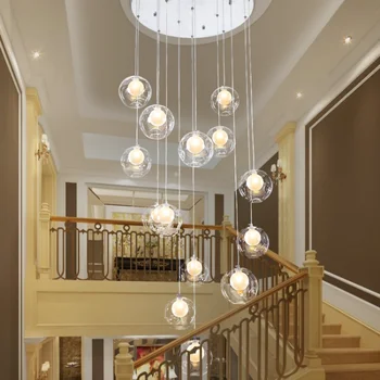 Подвесные светильники Лестница Светодиодная потолочная люстра Стеклянный абажур Прикроватная тумбочка для спальни Двойные подвесные светильники с несколькими подвесками