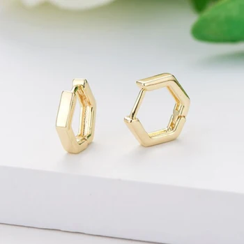 Позолоченные шестиугольные геометрические серьги-кольца для женщин/мужчин Предотвращают аллергию, ювелирные изделия, аксессуары для вечеринок, подарки