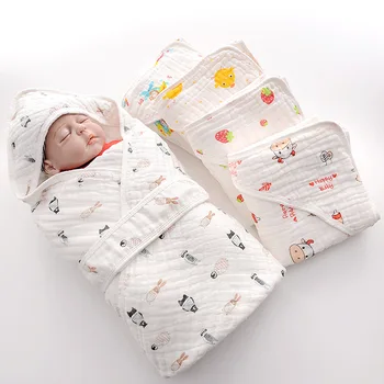 Полотенце Детское 4-слойное для пеленания, Хлопковое полотенце с капюшоном, хлопковое полотенце для ванны, универсальное обертывание новорожденного, Четырехслойное стеганое одеяло