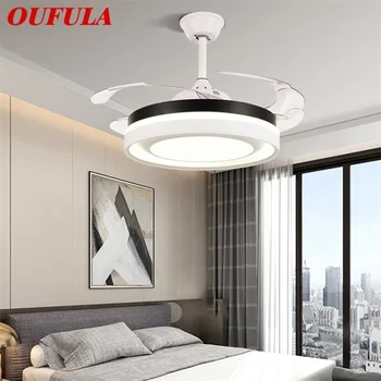 Потолочный вентилятор OUFULA без лопастной лампы с дистанционным управлением, современный простой светодиодный светильник для домашней гостиной