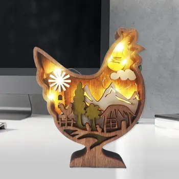 Привлекательная Пасхальная деревянная поделка, выдалбливающийся дизайн, Декоративные 4 стиля, Настольный Деревянный Пасхальный кролик, птица со светодиодной подсветкой