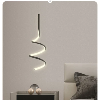 Прикроватная люстра в скандинавском стиле, простая Современная креативная Спиральная лампа для спальни, маленькая подвесная лампа с длинной линией света
