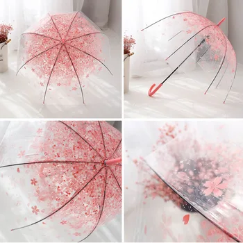 Прозрачный вишневый зонт с длинной ручкой, 8 косточек, ретро карамельного цвета, современный простой Маленький Свежий портативный зонт Apollo Princess