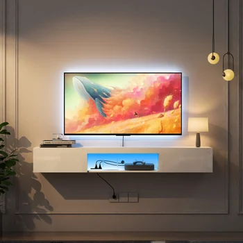 Простая и стильная настенная плавающая 65-дюймовая подставка для телевизора с 16 цветными светодиодами, подходящая для гостиных