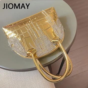 Роскошная дизайнерская сумка JIOMAY из искусственной кожи 2023, вечерний клатч со стразами, женская сумочка-цепочка с кисточками, сумка-ракушка с крокодиловым узором.
