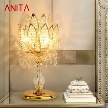 Роскошная настольная лампа ANITA Crystal Modern Gold Lotus Creative Decoration LED Настольная лампа для домашнего прикроватного столика