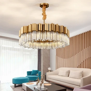 Роскошная современная хрустальная люстра для гостиной, подвесной светильник из матового золота, декор для спальни, столовой, светодиодная лампа cristal