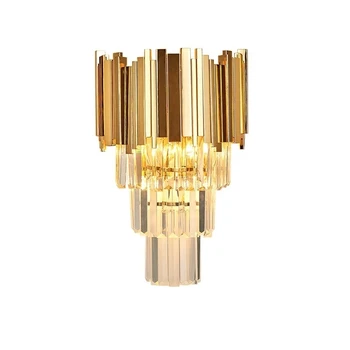 Роскошный хрустальный настенный светильник-бра из золотой хромированной полированной стали, спальня, прихожая, внутреннее освещение, Домашняя гостиная, Светодиодная лампа