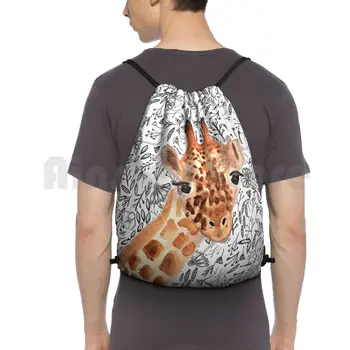 Рюкзак с акварельным жирафом, сумки на шнурках, спортивная сумка, водонепроницаемая акварель, Животные с жирафом, Искусство с жирафом, Живопись с жирафом