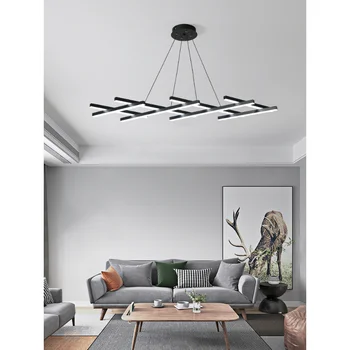 Светодиодная черная люстра Переменной формы для спальни, потолочный светильник для гостиной, скандинавские минималистичные ленточные светильники