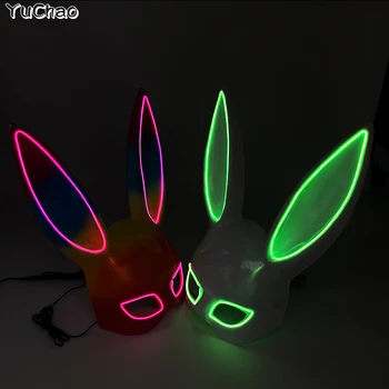 Сексуальная LED световой Кролик Маска Хэллоуин Рождество карнавал вечеринка косплей фото реквизит, танец светящаяся Маска зайчика