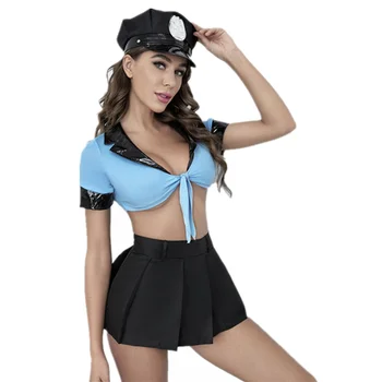 Сексуальная полицейская униформа из 4 предметов, Экзотическое нижнее белье, полицейский Косплей, костюм Женщины-полицейского для взрослых, Раздельный комплект