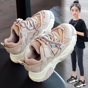 Сетчатая детская повседневная обувь для девочек и мальчиков 2023 г., Корейская детская обувь на мягкой подошве, массивные кроссовки с застежкой на крючок и петлю