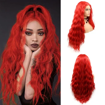 Синтетический парик на кружеве Sylvia, парики с красной водной волной, парики из высокотемпературных волокон для женщин, парики из средней части, Натуральная линия роста волос