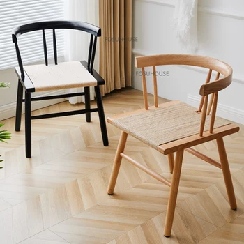 Скандинавский обеденный стул из массива дерева для домашней мебели Ресторанный обеденный стул Винтажная спинка и Подлокотник Простой обеденный стул для дома