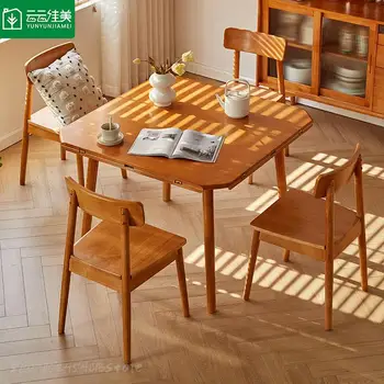 Складной круглый обеденный стол из массива дерева, квадратный стол для дома, небольшой квартиры, выдвижная комбинация обеденного стола и стула