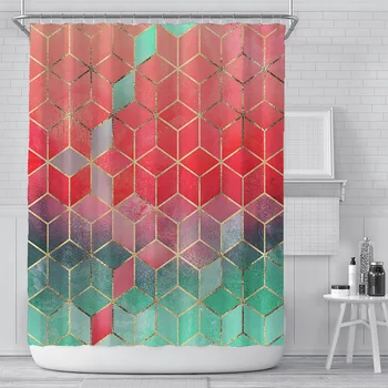 современная занавеска для душа с 3D геометрической мраморной печатью, водонепроницаемое украшение для дома из полиэстера, занавеска для ванной комнаты с крючком