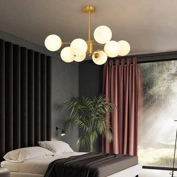 Современная и простая стеклянная светодиодная люстра для спальни в скандинавском стиле, люстра для ресторана в отеле в роскошном стиле