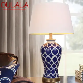 Современная керамическая настольная лампа OULALA синего цвета, креативная винтажная прикроватная светодиодная настольная лампа для домашнего декора гостиной спальни