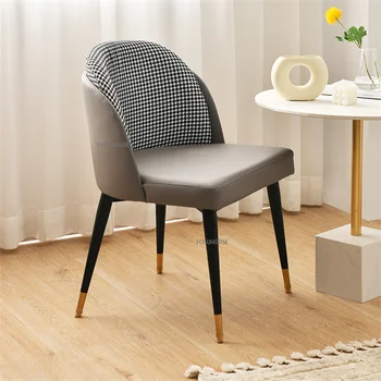 Современные кожаные обеденные стулья для кухонной мебели Home Light Роскошный дизайнерский письменный стул в клетку со спинкой Обеденный стул CN