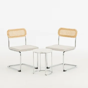 Современные обеденные стулья со столом\  Наборы кухонных стульев из ротанга с акцентом \ Тканевые стулья с металлическими хромированными ножками \ Набор из 2