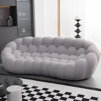 Современный 3-местный диван bubble с обивкой из ткани, серый