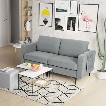 Современный диван-кушетка Loveseat с боковым карманом для хранения и мягкими подушками для сидений с губкой