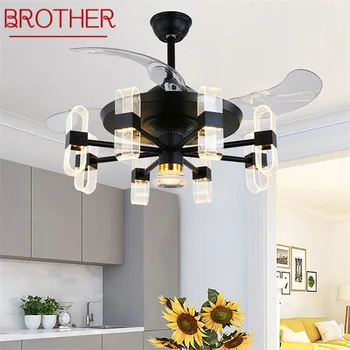 Современный потолочный вентилятор BROTHER со светодиодными светильниками 220V 110V, декоративный для дома, гостиной, спальни, ресторана